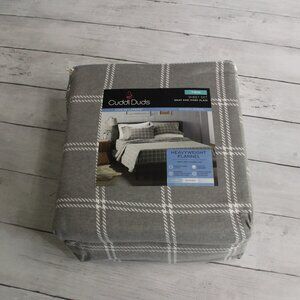 Cuddl Duds Heavyweight Flannel Sheet Set Twin Size 100% Cotton Gray Plaid